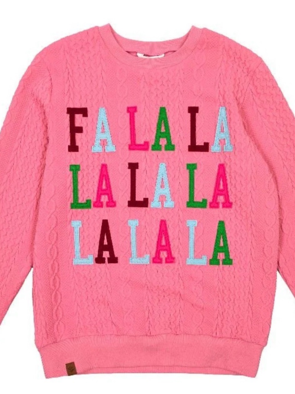 Simply, southern Fa La La' Braid Knit Women's Sweater  size X Large Pink holiday